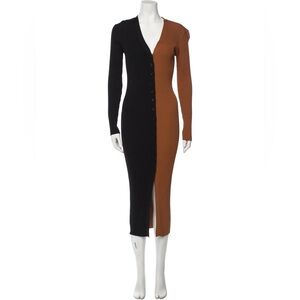 Staud Two-Tone Black and Brown Ribbed Dress